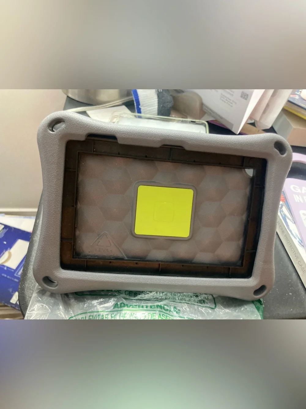 Rugged Gray Kids Tablet Case with Yellow Accent